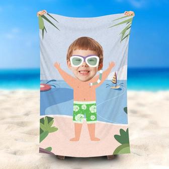 Personalized Name Summer Swimming Boy Beach Towel - Seseable