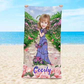 Personalized Noble Lady Floral Garden Beach Towel - Seseable