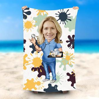 Personalized Nurse Blobs White Beach Towel With Photo - Seseable