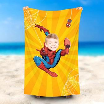 Personalized Orange Stripe Spiderboy Beach Towel - Seseable