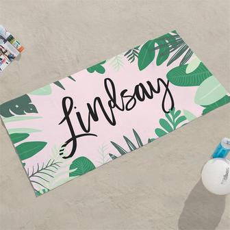 Personalized Palm Leaves Beach Towel With Name - Seseable
