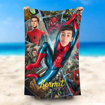 Personalized Photo Face All Spiderboy Beach Towel - Seseable