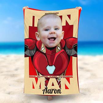 Personalized Photo Face And Name Ironbaby Beach Towel - Seseable