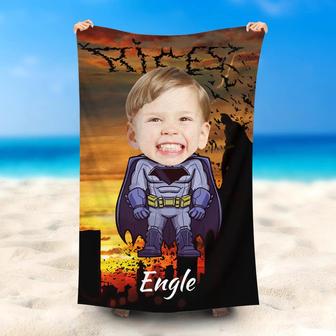 Personalized Photo Face Night Batboy Beach Towel - Seseable