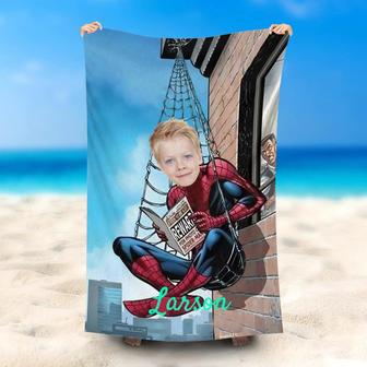 Personalized Photo Face Spiderboy Gondola Beach Towel - Seseable