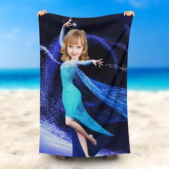 Personalized Photo Magic Snow Elsa Girl Beach Towel - Seseable
