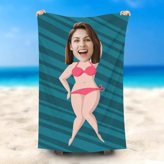 Personalized Pink Bikini Lady Beach Towel With Photo - Seseable