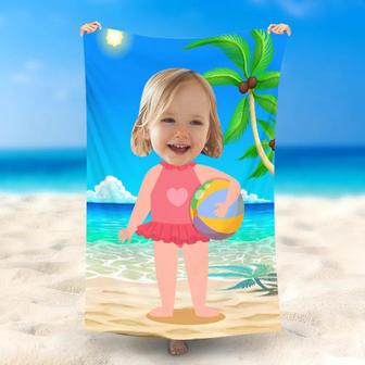 Personalized Pink Swimsuit Girl Ball Sky Beach Towel - Seseable