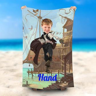 Personalized Pirate Captain Jake Boy Face Beach Towel - Seseable