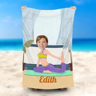 Personalized Play Yoga Woman Beach Towel With Photo - Seseable