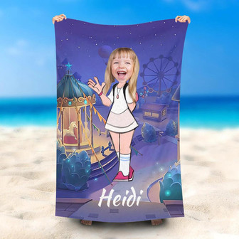 Personalized Playground Girl Beach Towel With Photo - Seseable