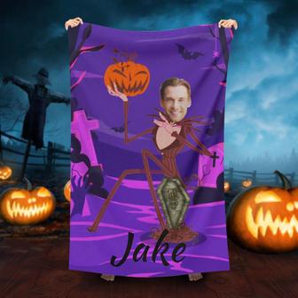 Personalized Pumpkin Halloween Purple Beach Towel - Seseable