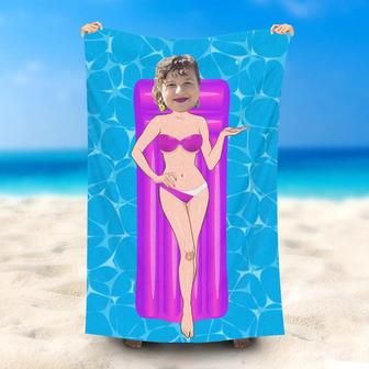Personalized Purple Airbed Bikini Girl Summer Beach Towel - Seseable