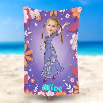 Personalized Purple Dress Beauty Floral Beach Towel - Seseable