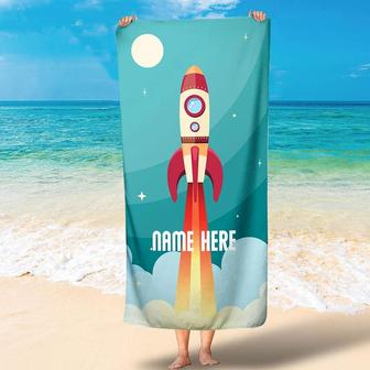 Personalized Rad Rocket Moon Star Name Beach Towel - Seseable