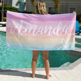 Personalized Rainbow Name Beach Towel For Women - Seseable