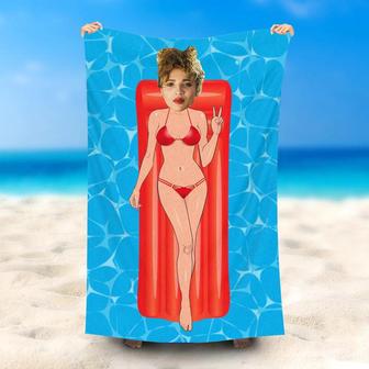 Personalized Red Bikini Girl Airbed Summer Beach Towel - Seseable