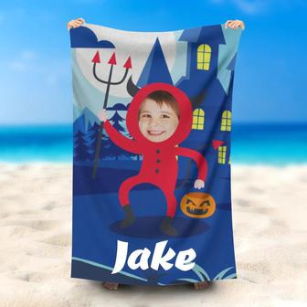 Personalized Red Devil Boy Moonlit Night Beach Towel - Seseable