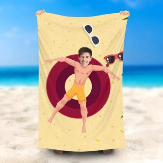 Personalized Red Swimming Ring Yellow Beach Towel - Seseable