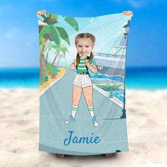Personalized Road Boat Coconut Trees Girl Beach Towel - Seseable