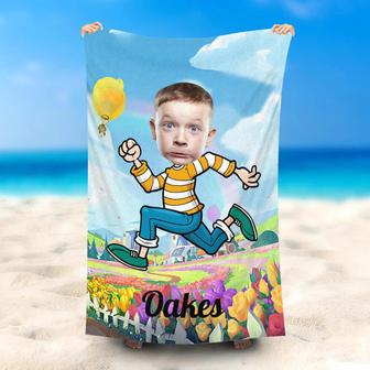 Personalized Running Boy Floral Garden Beach Towel - Seseable