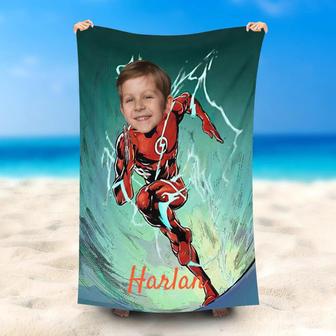 Personalized Running Flashman Green Beach Towel With Name - Seseable