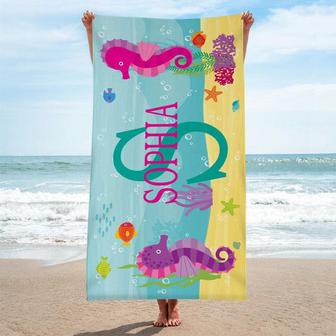 Personalized Sea Animals Name Beach Towel For Kids - Seseable