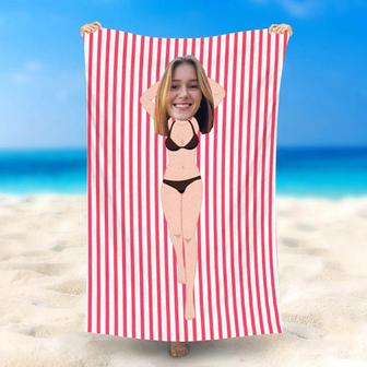 Personalized Sexy Bikini Girl Stripe Summer Beach Towel - Seseable