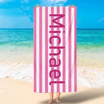Personalized Simple Stripes Name Summer Beach Towel - Seseable