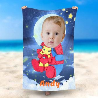 Personalized Spiderbaby Cloud Star Moon Beach Towel - Seseable