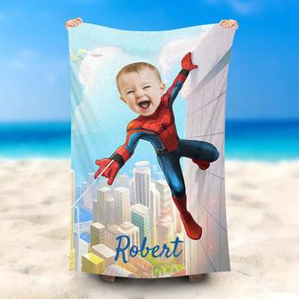 Personalized Spiderboy Climbing Building Beach Towel - Seseable