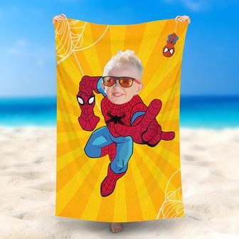 Personalized Spiderboy Orange Stripe Photo Beach Towel - Seseable