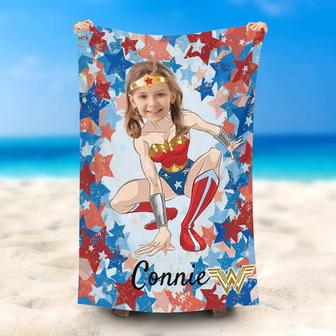 Personalized Squat Wonder Girl Red Star Beach Towel - Seseable