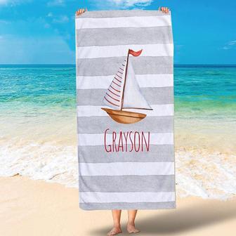 Personalized Stripe Boat Summer Party Beach Towel - Seseable