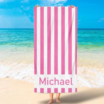 Personalized Stripes And Name Summer Beach Towel - Seseable