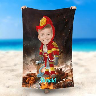 Personalized Strong Red Suit Fireman Summer Beach Towel - Seseable