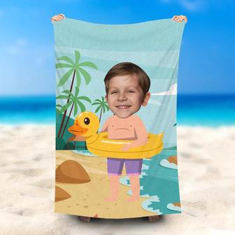 Personalized Summer Duck Swim Ring Sky Beach Towel - Seseable