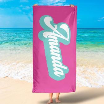 Personalized Summer Name And Solid Color Beach Towel - Seseable