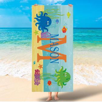 Personalized Summer Ocean Animals Name Beach Towel - Seseable