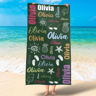 Personalized Summer Picture And Name Beach Towel - Seseable