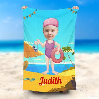 Personalized Summer Swimming Girl Ring Beach Towel - Seseable