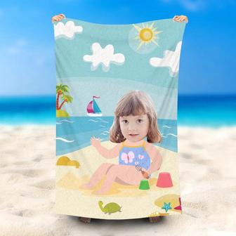 Personalized Summer Swimming Sun Sky Girl Beach Towel - Seseable
