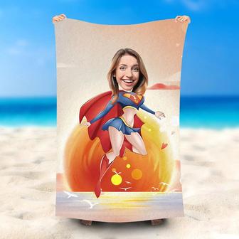 Personalized Sunset Sexy Superwoman Beach Towel With Name - Seseable
