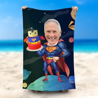Personalized Super Daddy With Cake Cool Beach Towel | Seseable UK