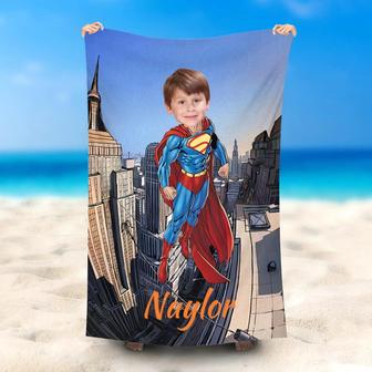 Personalized Superboy Flying Top City Summer Beach Towel - Seseable