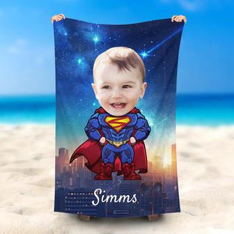 Personalized Superboy Name Star Sky City Beach Towel - Seseable