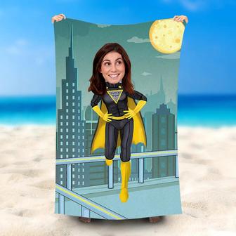 Personalized Supermom Yellow Cloak Summer Beach Towel - Seseable