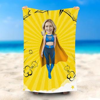 Personalized Superwoman Yellow Beach Towel With Face - Seseable