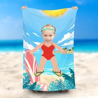Personalized Surf Board Sky Sun Leaf Girl Beach Towel - Seseable