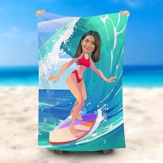 Personalized Surf Girl Summer Beach Towel With Face - Seseable
